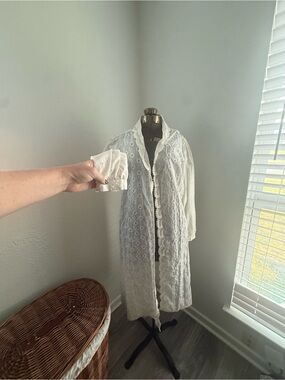 White Eyelet Lace Long Coat - Women's
